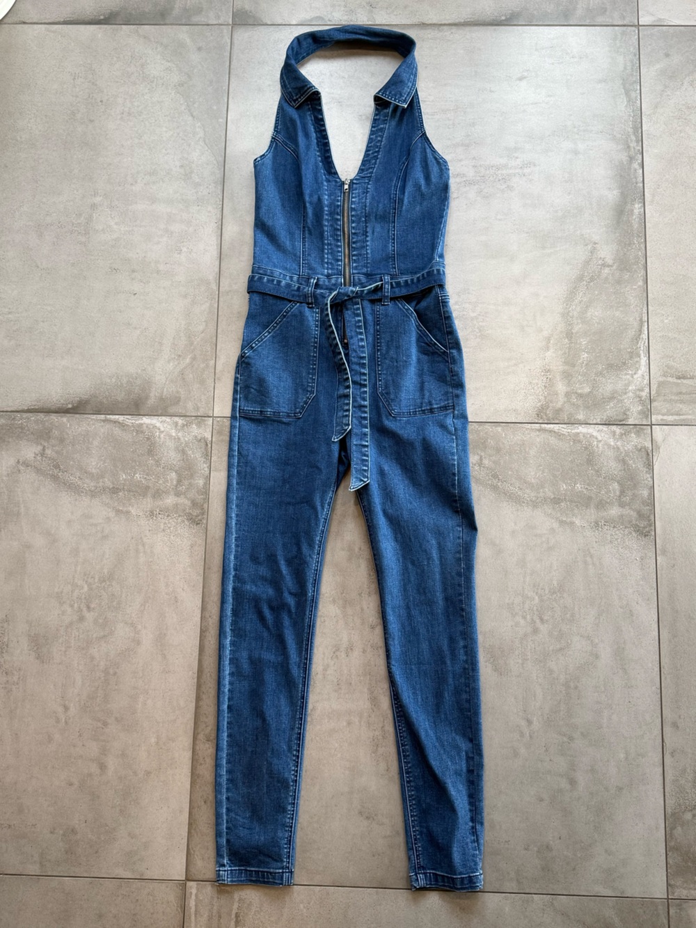True Religion Denim Halter Jumpsuit in Deep Blue